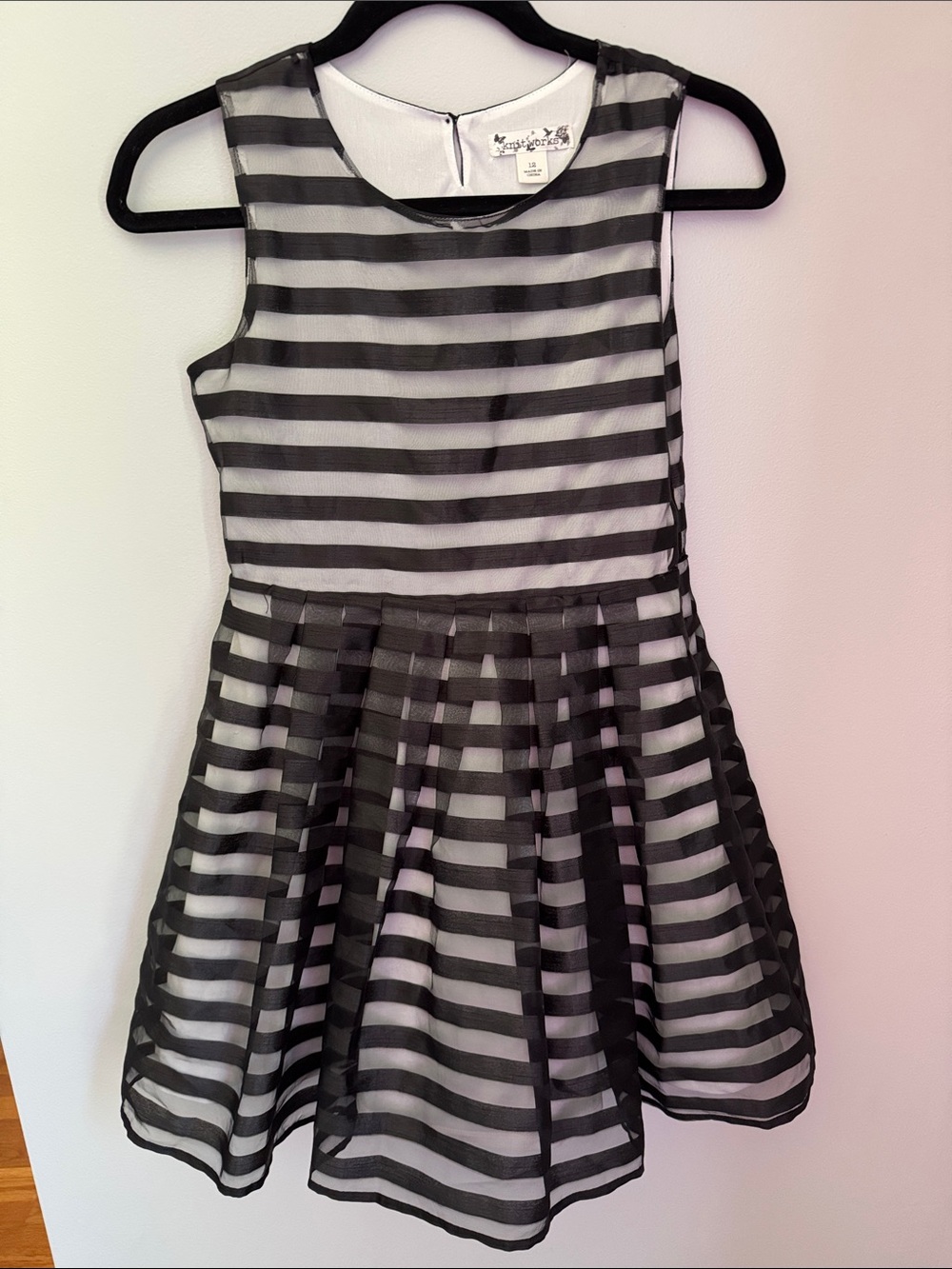 Knitworks Black and White Striped Fit-and-Flare Dress